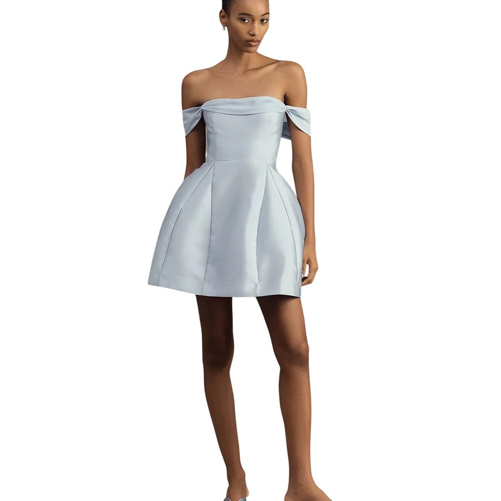 BHLDN Lydia Off-The-Shoulder Corset Mini Dress Baby Blue